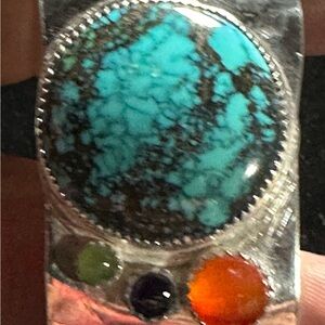 Kingman turquoise sterling silver cuffed bracelet